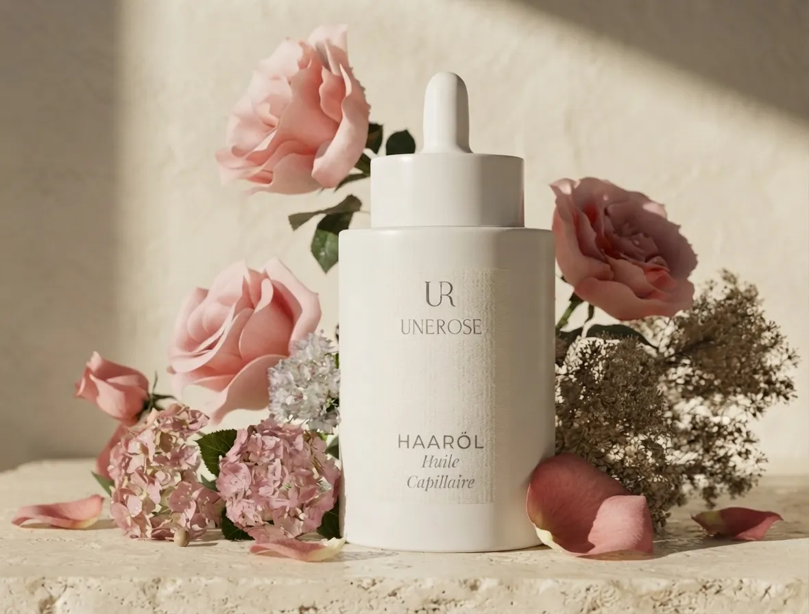 Premium 3D Visualisierung eines botanischen Haaröls